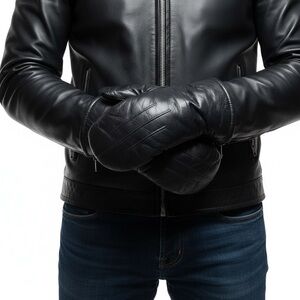 BLACK LEATHER MITTENS WITH SHERPA LINING XL MEN'S